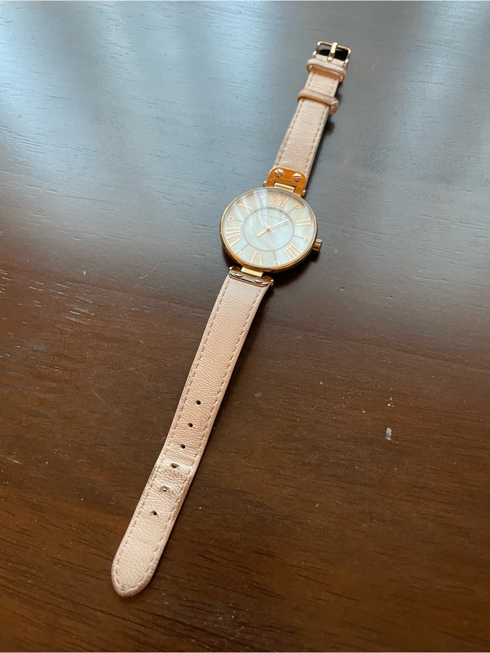 Anne Klein Rose Gold Case Pink Leather Strap Watch